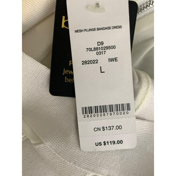 Bebe Bandage Dress Bodycon Mini Mesh Cutout Plunge Sexy L White NWT Y2K 90s - Picture 7 of 12